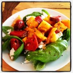 Fresh basil and goat cheese salad with heirloom tomatoes