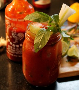 Sriracha Bloody Mary with Lime, Thai Basil, and Scallions