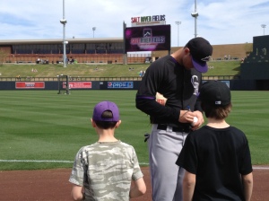The Colorado Rockies players were super-friendly with the kids and signed a ton of pre-game autographs. Thanks, guys! 