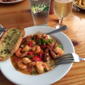 Shrimp and Grits with andouille at Basnight's Lone Cedar Cafe in Nags Head, NC. 